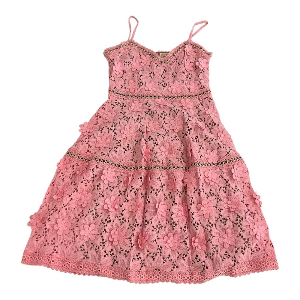 MICHAEL Michael Kors Pink 3D Floral Appliqué Lace Dress SZ 6/10 NWT $325 MSRP